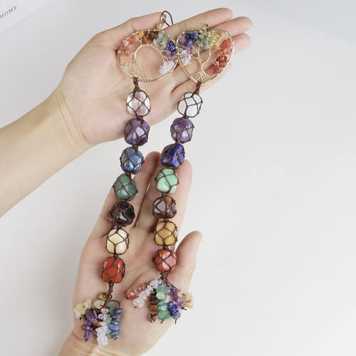 2 Pieces of 7 Chakras Healing Crystals and Tree of Life Wall Hanger Tumbled Gemstones Meditation Hanging Ornament Christmas Tree Memorial Hanging Pendant (Style 4) - color: A-style 22