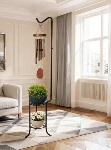 2 Tier Hanging Plant Stand,76 Inch Tall Corner Metal Plant Stands with Shepherd's Hook,Sturdy Flower Pot Stand for Indoor and Outdoor Use,Heavy Duty Garden Selft Plant Holders for Living Room,Balcony,Patio