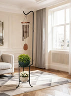 2 Tier Hanging Plant Stand,76 Inch Tall Corner Metal Plant Stands with Shepherd's Hook,Sturdy Flower Pot Stand for Indoor and Outdoor Use,Heavy Duty Garden Selft Plant Holders for Living Room,Balcony,Patio