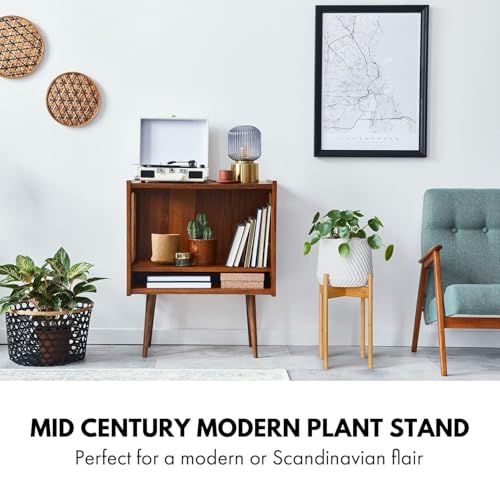 Fox & Fern Mid Century Tall Plant Stand — 10 Inch Fixed Size Raised Bamboo Plant Stand for Indoor Pots (Not Included) - Modern Flower Pot Holder with Plug In Design - Easy to Assemble - Bamboo - color: Bamboo - Tall, size: 10 Inch - Fixed