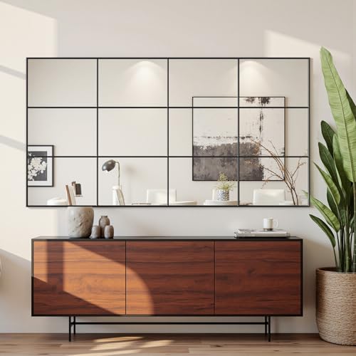 Suidia Wall Mirror, 30" x 60" Window Decorative Mirrors, Metal Framed Wall Decor Wall-Mounted Mirrors for Bedroom, Living Room, Entryway, Black - color: Black, size: 60"L x 30"W