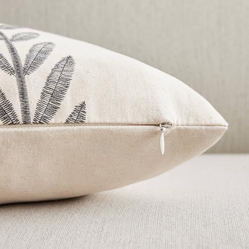 100% Cotton Farmhouse Leaves Throw Pillow Covers Set of 2, 18x18 Inch Black Pastoral Decorative Print Cushion Covers for Sofa Bed Living Room Home Decor - color: Black, size: 18" x 18" (Pack of 2)