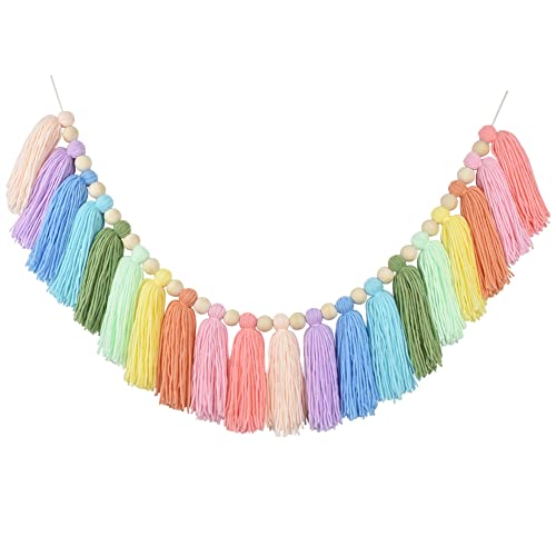 DrCor Pastel Rainbow Tassel Garland – Teacher Classroom Decor, Bulletin Board Decorations, Back to School Boho Wall Hanging for Nursery, Reading Corner, Kids Room, Baby Shower & Birthday Party - color: Pastel