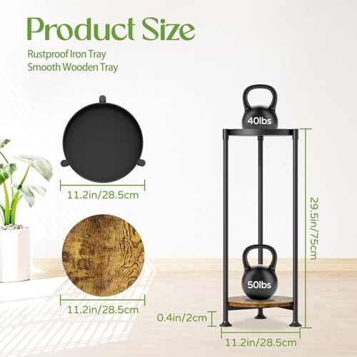 iDavosic.ly 2 Tier Corner Plant Stand Indoor, 30 Inch Tall Vertical Metal Flower Heavy Duty Pot Holder Shelf Outdoor for Patio Porch Living Room, Modern Black & Rustic Brown - Round - color: Black, size: 2 Tiers