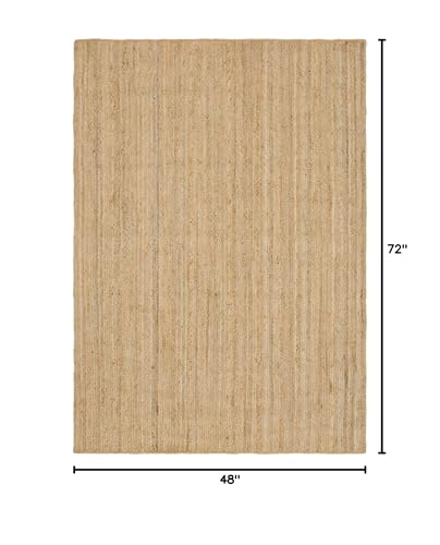 Rugs.com Hand Braided Jute Rug – 4' x 6' Natural Flatweave Rug Perfect for Entryways, Kitchens, Breakfast Nooks, Accent Pieces - size: 4' x 6' (Rectangular)