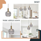 BOKT Modern 1-Light Gold Globe Pendant Light Mid Century Smoke Gray Ceiling Pendant Lighting Glass Ball Round Pendant Lamp Single Brushed Brass Pendant Light Fixture Kitchen Island (Smoke Gray) - color: Smoke Gray