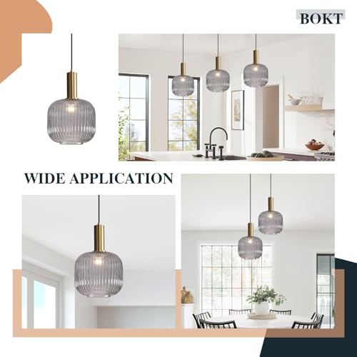 BOKT Modern 1-Light Gold Globe Pendant Light Mid Century Smoke Gray Ceiling Pendant Lighting Glass Ball Round Pendant Lamp Single Brushed Brass Pendant Light Fixture Kitchen Island (Smoke Gray) - color: Smoke Gray