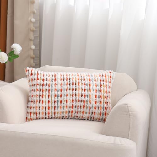 LUOYEHK Boho Throw Pillow Covers 12x20 Inch Set of 2 Chenille Tufted Pillowcase Farmhouse Neutral Cushion Covers for Couch Sofa Bed Living Room, Orange Red - color: Orange Red, size: 20" x 12" (Pack of 2)