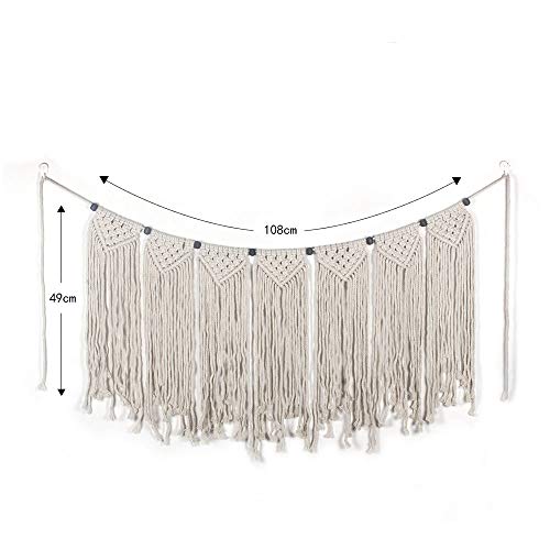 Macrame Woven Wall Hanging Tapestry Beige Fringe Tassel Garland Banner Boho Chic Home Decorative Interior Wall Decor Bohemian Ethnic Apartment Dorm Room Party Wedding Backdrop Decoration