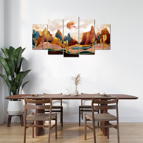 KLVOS Abstract Mountain Canvas Wall Art Large Nature Scenery Wall Decor Sunrise Desert Cactus Wilderness Minimalism Rustic Landscape Picture Print Artwork for Living Room Bedroom Office Home Decor
