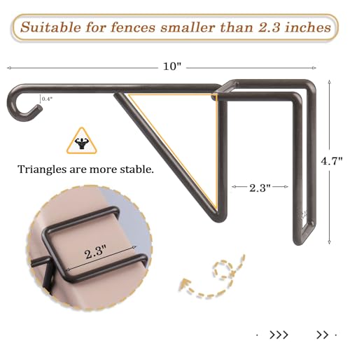 6 Pack Vinyl Fence Hooks, Heavy Duty Durable Brown Fence Plant Hangers for Outdoor, Over The Fence Hooks, Patio Hooks for Hanging Plants, Flower Baskets, Bird feeders, Lights, Pool Equipment - color: Brown
