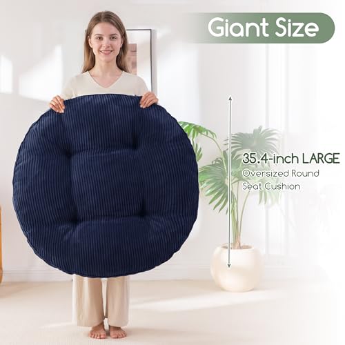 HIGOGOGO 35" Floor Pillow Cushion for Adults, Meditation Cushion Pillow, Extra Large Square Floor Sitting, Tufted Corduroy Cover for Tatami Living Room or Yoga, Navy - color: Navy, size: 4" Thick Round