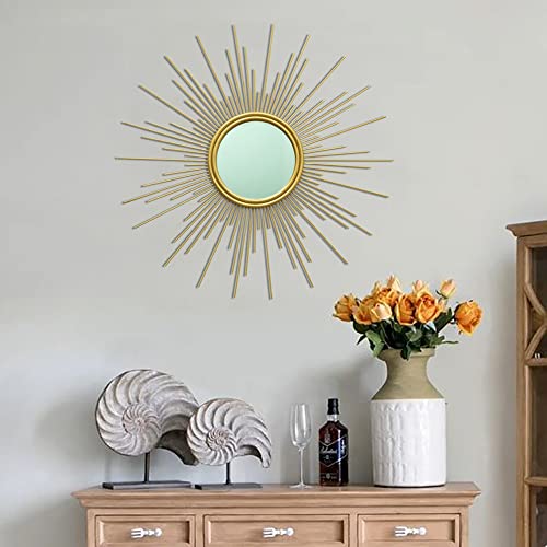 24'' Gold Sunburst Wall Mirror Boho Home Decor Mordern Round Hanging Wall Art for Living Room/Bedroom/Bathroom/Entryway