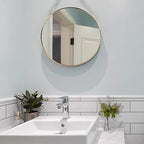 LONGWIN Hanging Wall Circle Mirror Decor Gold Geometric Mirror with Chain for Bathroom Bedroom Living Room 15.7" - size: 15.7"L x 15.7"W