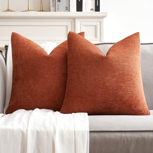 MIULEE Pack of 2 Rust Decorative Pillow Covers 18x18 Inch Soft Chenille Couch Throw Pillows Farmhouse Cushion Covers for Home Decor Sofa Bedroom Living Room - color: Rust, size: 18" x 18" (Pack of 2)
