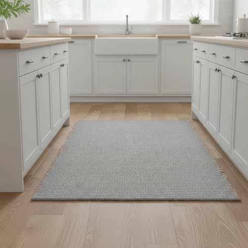 Super Area Rugs Hand Woven 3x5 Jute Cotton Rug Gray – Artisan Made in India – Perfect for Home Office or Nursery or as Bedside Rug - color: Light Gray, size: 3' x 5'