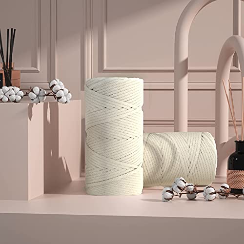 Macrame Cotton Cord 5mm x 109yds, ZUEXT Natural Handmade Beige White Braided Cords 4 Strands Knitted Rope String for Craft Wall Hanging Weaving Tapestry Dream Catchers Hanger DIY Gift (100m) - color: Beige White, style: 5mm x 100m