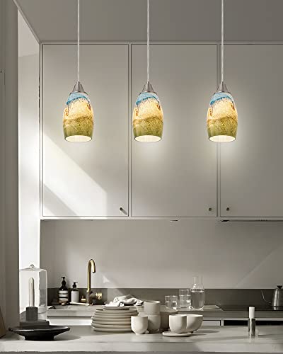 karyfine Mini Glass Pendant Lights,Blown Art Glass Pendant Hanging Light Fixtures Kitchen Island Pendant Lamp Shade with Brushed Nickel Finish for Bar Counter,Hallway,Dining Room Multi color-1P - color: Multi color-1Pack