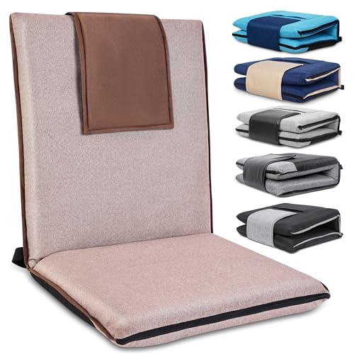 Floor Chair with Back Support 14-Position Adjustable Floor Chair Portable Ground Seating for Adults & Kids Foldable Meditation Seat with Japanese KOYO Bearings & Washable Linen Cover (Coffee) - color: Coffee & Brown, style: Regular