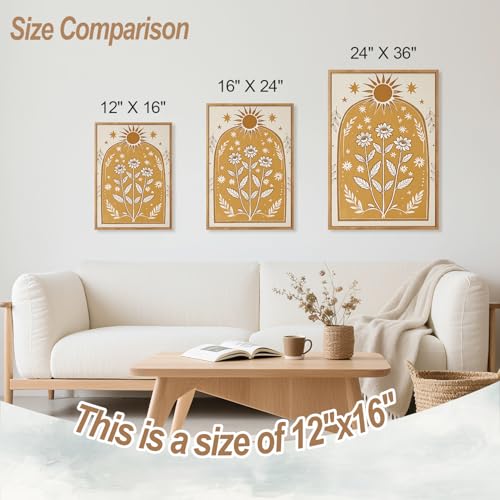 CHDITB Modern Bohemian Celestial Wall Art Set Of 3, Boho Sun Floral Tarot Wall Decor, Nature Mystery India Painting, Minimalist Green Lily Flower Art Prints For Dining Room Bedroom Decor 12”x16” - color: Boho floral