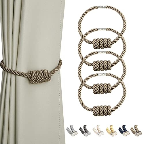 BEL AVENIR Magnetic Curtain Tiebacks, Decorative Drapery Holdbacks Modern Woven Tie-Backs with Exquisite Knot (Flaxen, 4 Pack) - color: Flaxen, size: 4 Pack