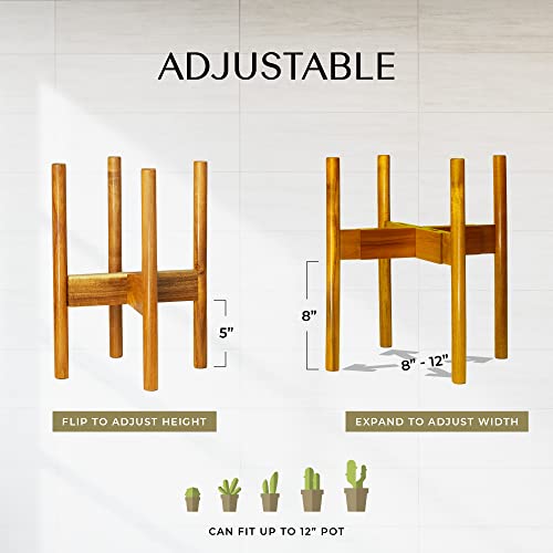 RAINBLELAND Acacia Hardwood Adjustable Plant Stand Indoor, Planter Stand Pot, Mid Century Modern Planter Holder for Indoor Plants, Outdoor Pedestal fits 8 9 10 11 12 Inches Pots, Wooden Pedestal Only - color: Hardwood