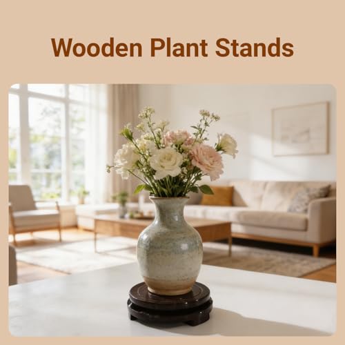 2Pcs Wood Plant Stand Rotating,Vase Stand,Table Lamp Base,6.6 Inch Small Chinese Oriental Plant Stand,Bonsai Stand,Lamp Riser,Round Display Stand for Fishbowl Flower Pot Indoor