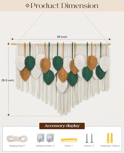 Tempospark Large Macrame Wall Hanging, 39" Wx29 L Boho Wall Hanging, Boho Chic Leaves Tassels Tapestry for Bedroom, Living Room, Dining Room, Nursery, Hallway, Balcony - color: Autumn Harvest, size: 29"L x 39"W
