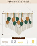 Tempospark Large Macrame Wall Hanging, 39" Wx29 L Boho Wall Hanging, Boho Chic Leaves Tassels Tapestry for Bedroom, Living Room, Dining Room, Nursery, Hallway, Balcony - color: Autumn Harvest, size: 29"L x 39"W