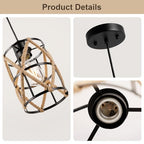 ocioc Hand Woven Hemp Rope Pendant Light, 6.7" Boho Chanderlier Light Fixture, Rattan Cylinder Lamp Shade Lamp, Farmhouse Dome Pendant Lighting for Kitchen Island, Bedroom, Dining Room, Living Room - size: 6.7"