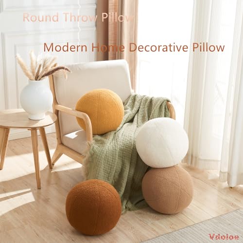 Ball Pillow 11.8 Inches Round Throw Pillow Yellow Simple Modern Ball Shaped Throw Pillow，Nordic Style Cushion Decorative Pillow for Couch,Sofa,Bedroom - color: Khaki Ball