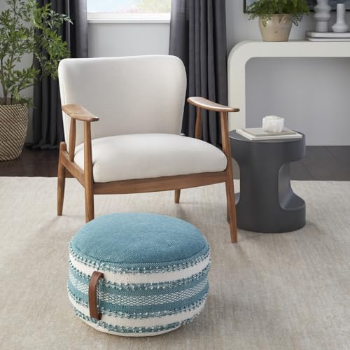 Mina Victory Woven Stripes & Dots 20" x 20" x 12" Turquoise Outdoor Poufs