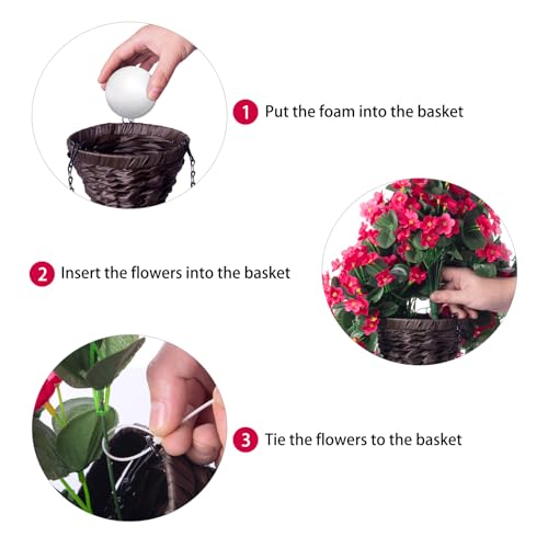 Artificial Fake Hanging Flowers Plants Baskets for Outdoor Outside Porch Decoration, Faux Silk Hotpink Realistic UV Resistant Orchid Long Vines in Planter for Spring Summer Home Patio Balcony - color: Hotpink