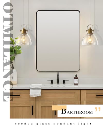 Glass Pendant Lights Kitchen Island 3 Pack, 7.5 Inch Gold Pendant Lights with Seeded Glass, Modern Hanging Vintage Pendant Light, Farmhouse Kitchen Pendant Lighting for Dining, Bar, Cafe - color: Seeded Glass-Gold+Cord, size: 3-Pack