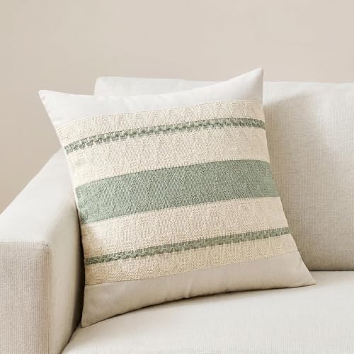 Fancy Homi Set of 2 Sage Green Boho Small Decorative Throw Pillow Covers 14x14 Inch for Living Room Bedroom Couch Bed Sofa, Rustic Retro Cushion Case, Bohemian Room Home Decor, Women Teen Girls Gift - color: Sage Green, size: 14" x 14" (Pack of 2)