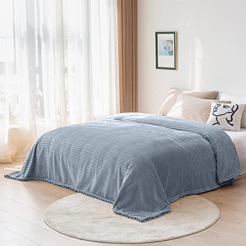 DISSA Fleece Blanket Throw Size – 51x63, Grey – Soft, Plush, Fluffy, Fuzzy, Warm, Cozy – Perfect Throw for Couch, Bed, Sofa - with Pompom Fringe - Flannel Blanket Throw Blanket - color: Grey, size: 51x63"