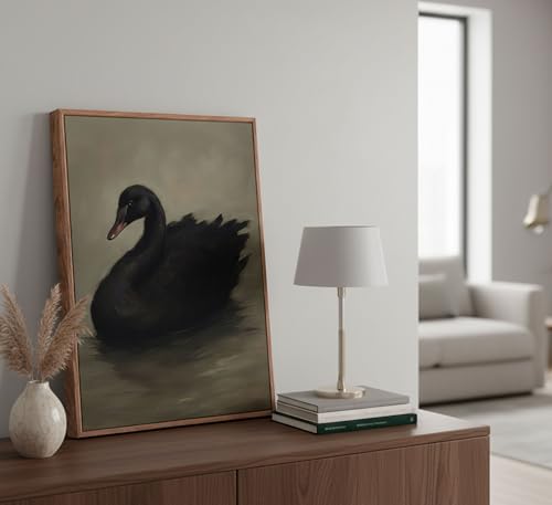 Framed Vintage Black Swan Canvas Wall Art Moody Animal Picture Dark Victorian Gothic Aesthetic Poster Print Rustic Farmhouse Antique Painting Wall Decor for Living Room Bedroom Kitchen 16x24in - color: Black Swan, size: 24"L x 16"W