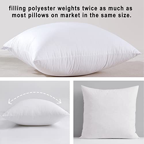 HITO 22x22 Pillow Inserts (Set of 2)- 100% Cotton Covering Down Alternative Throw Pillows White for Couch Bed Sofa - size: 22x22 Inch (Pack of 2)