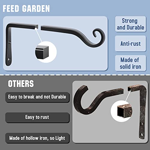 FEED GARDEN Wall Hooks for Hanging Plants 10 Inch - 2 Pack Heavy Duty Metal Plant Brackets, Holds 48 lbs, Rust Resistant Black L-Shape Hooks for Indoor Outdoor Decor - color: Black-L, size: 10 Inch