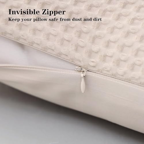 Shunjie.Home 100% Cotton Waffle Weave Throw Pillow Covers Set of 2, 600TC Solid Reverse Side, Hidden Zipper Closure, Skin-Friendly & Durable Decorative Euro Shams for Couch Sofa Bed, Khaki, 18"x18" - color: Khaki, size: 18" x 18" (Pack of 2)