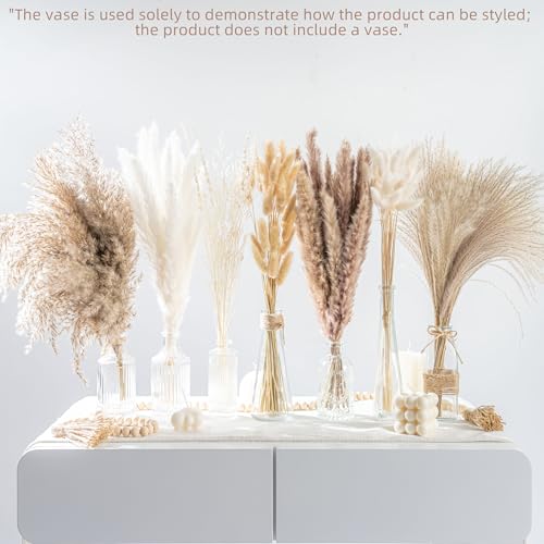 130PCS Natural Dried Pampas Grass Boho Home Decor Bouquet Phragmites Dried Flowers Bouquet for Wedding Floral Arrangements Living Room Decorations (130PCS) - size: 130 Pcs