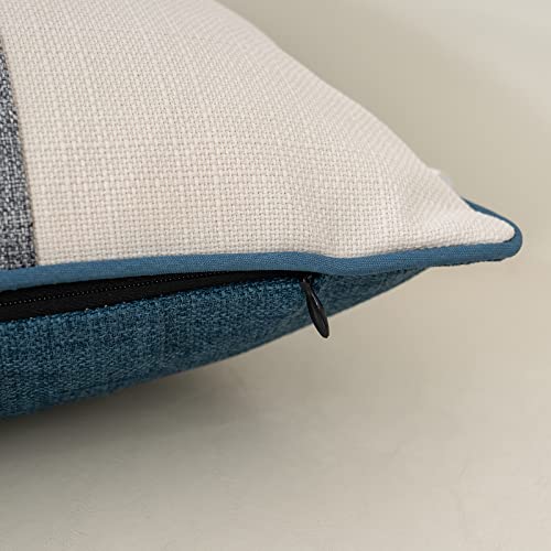 Yangest Patchwork Pillow Cover 18x18 Inch Luxury Cotton and Linen Cushion Cover Square Pillowcover for Couch Bedroom Living Room, Blue - color: Blue, size: 18" x 18" (Pack of 1)