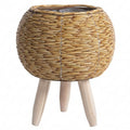 Flower Pots Boho Plant Stand, Wicker Basket Plant Stand with Wood Legs, Light Brown Rattan Plants Table for Home Decor, Office, Cafe