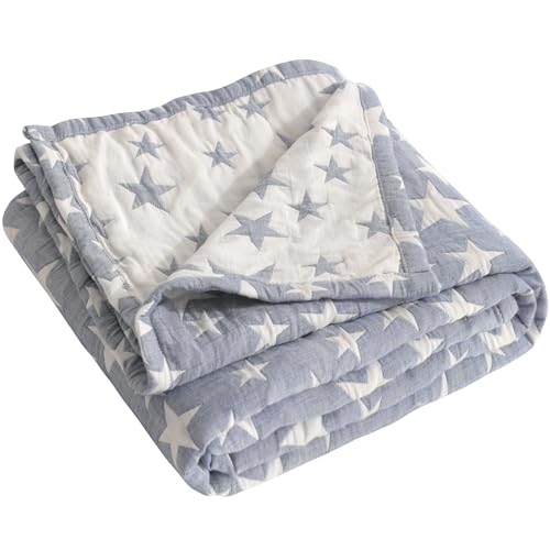 NTBAY 3 Layer Toddler Blanket, Muslin Cotton Jacquard Bed Blankets, Lightweight Thermal Baby Blanket, Super Soft and Warm Crib Blanket for All Seasons, Decoration Gift, 30"x40", Blue - color: Blue, size: 30x40 Inch (Pack of 1)