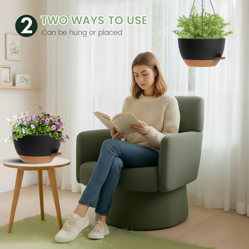 3 Pack 10 Hanging Flower Pots with Chains Self Watering Plastic Planters for Indoor Outdoor Plants, Sturdy Triangular Iron Chain Design for Garden PorchPlastic hanging flower pots (3, Black Brown) - color: Black Brown
