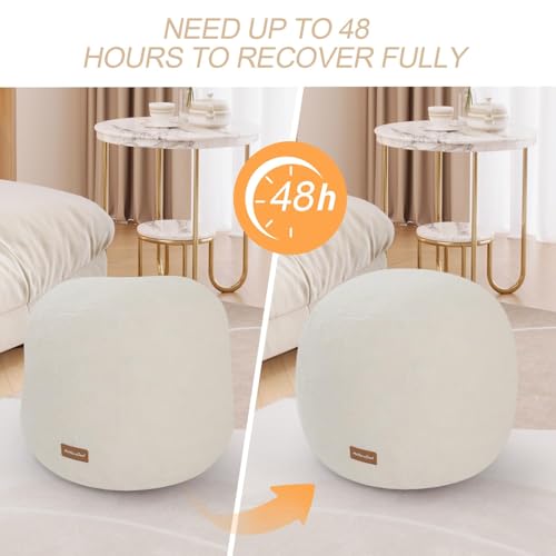 MeMoreCool Stuffed Round Pouf Ottoman Foot Rest, Floor Pouf Foot Stool with Soft Foam Chunk Filling, Small Round Ottoman Footstool Circle Footrest for Living Room, Beige - color: Teddy Beige