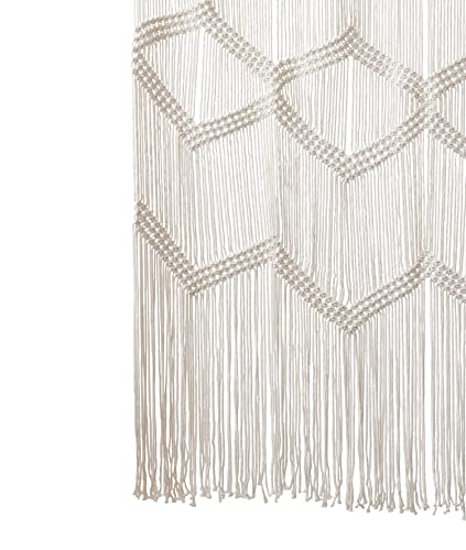 Flber Macrame Curtain Window Macrame Room Divider Doorway Curtain Boho Macrame Wall Hanging Living Room Bedroom Decor 42" W x 75" H - color: Beige