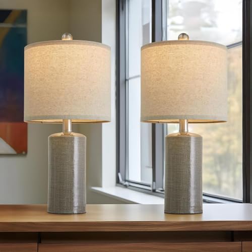 G-SAFAVA 20.25" Small Table Lamps Set of 2 Modern Ceramic Lamps for Living Room Farmhouse Bedside Lamps Boho Lamps for Night Stands Grey Bedroom Lamp Side End Table Lamps - color: Gray