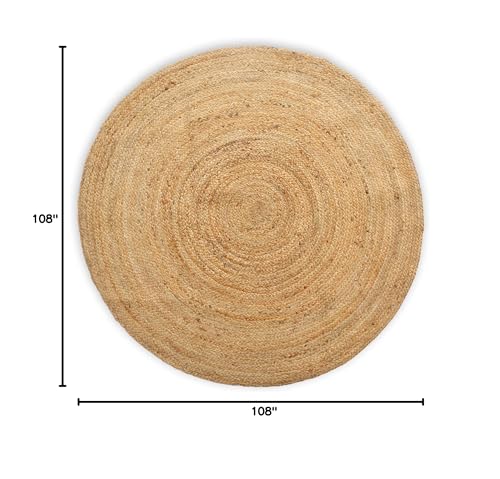 Hand Woven Jute Area Rug - 9' Round - Rustic Beige Reversible Farmhouse Rugs for Living Room, Bedroom, Kitchen - Vintage Natural Braided Entry Floor Décor Circle Boho Round Rugs 9ft - color: Natural 1, size: 9' (Round)