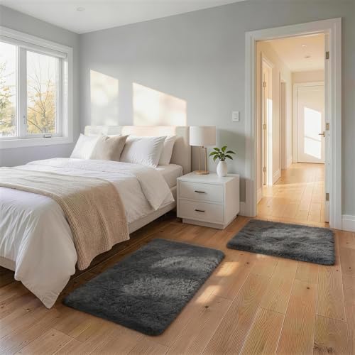 Ophanie Small Rug Washable Non Slip Throw Bedside Area Rugs, Fluffy Soft Mini Bedroom Carpet, Door Entryway Indoor Inside Front Entrance 2x3 Mat 2 Pack, Home Decor Aesthetic, Grey - color: 1- Grey, size: 2' x 3' (Rectangular) Pack of 2